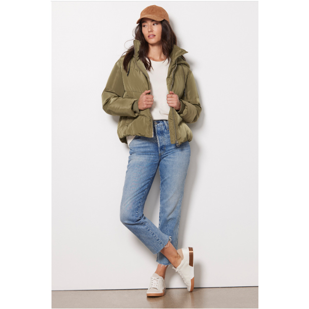 JAKKE NWT Evereve Poppy Recyled Puffer Coat Jacket in Olive Green // XS